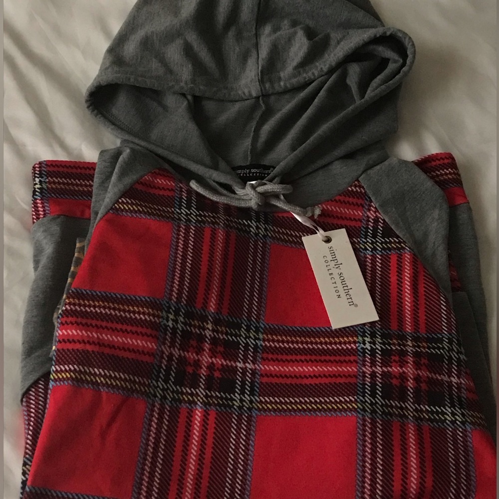 Simply Southern women’s gray and tartan hoodie.